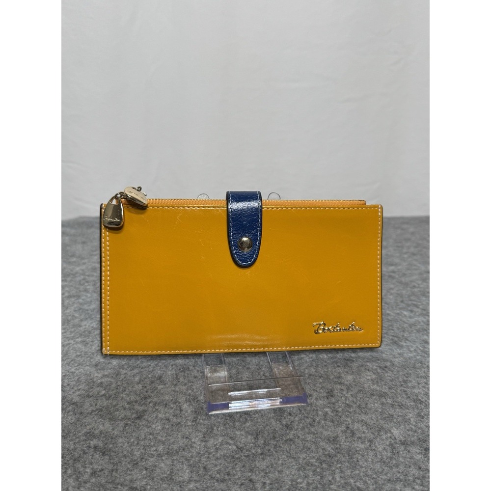 Bostanten Yellow And Blue Smooth Leather Wallet 12 Cards, 2 Zips,‎ Bill Pocket